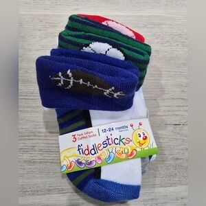 Fiddlesticks 3-Pack Infant Cuffed Sports Socks Size 12-24 months New